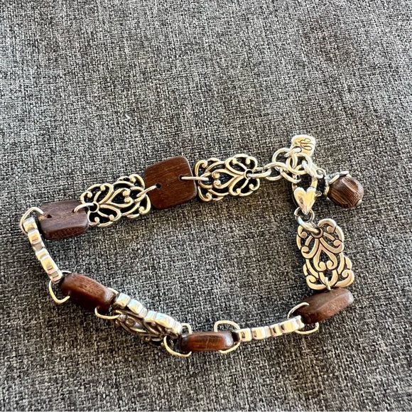 Brighton Katu Brown Wood Silver Retired Bracelet 7.5” Long - Picture 1 of 5